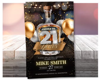 21th birthday party invitation, editable birthday invitation for adult men, Digital 21th invite editable template