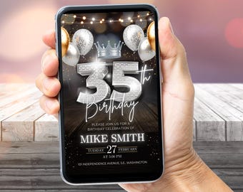 Adult birthday invitation, 35th birthday invitation, Digital 35th invite editable template