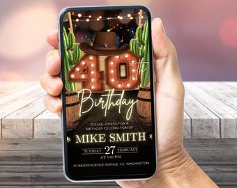 Cowboy 40th birthday invitation, editable birthday invitation for adult men, Digital 40th invite editable template