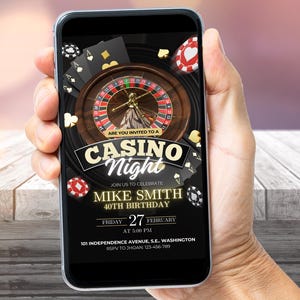 Editable casino birthday invitation, casino night party invite editable template, poker birthday party