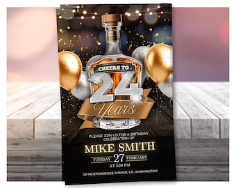 24th birthday party invitation, editable birthday invitation for adult men, Digital 24th invite editable template
