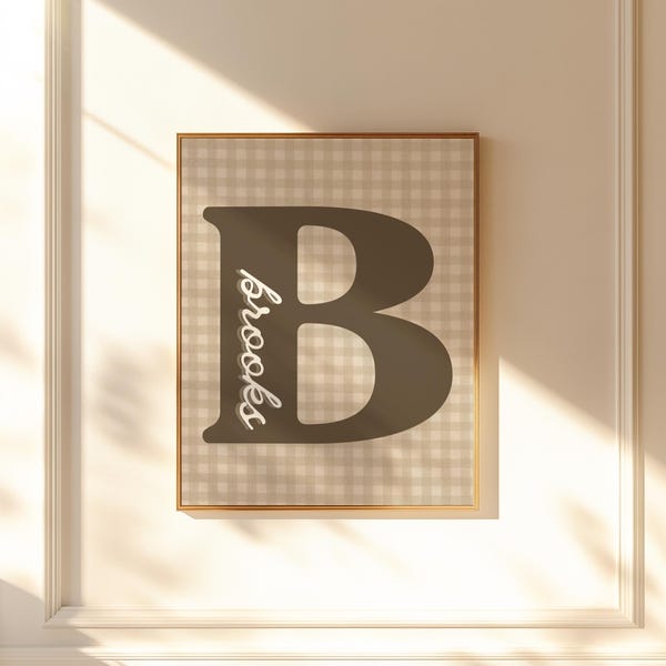 Personalized Nursery Name Sign: Vintage Plaid Wall Art (Digital Download)