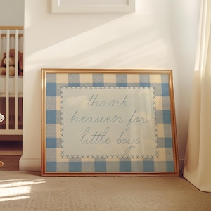 Blue Gingham Nursery Print: &quot;Thank Heaven for Little Boys&quot; (Digital Download, 24x18 inches)