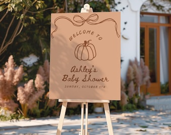 Pumpkin Baby Shower Welcome Sign: Editable Fall Theme (Canva Template, 18x24 inches) (Digital Download)