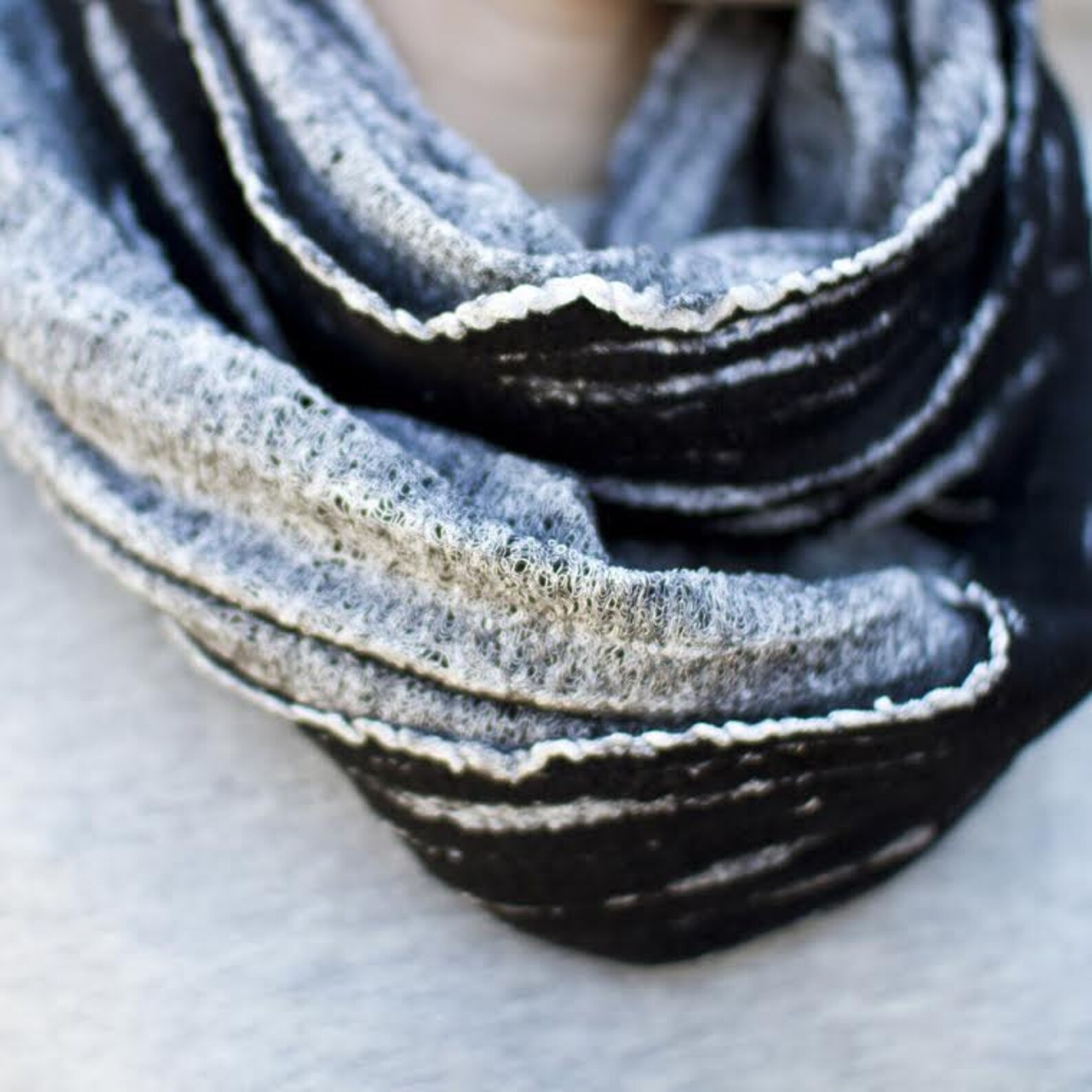 Black Merino Scarf White Felted Cowl Infinity Scarf Unisex Etsy