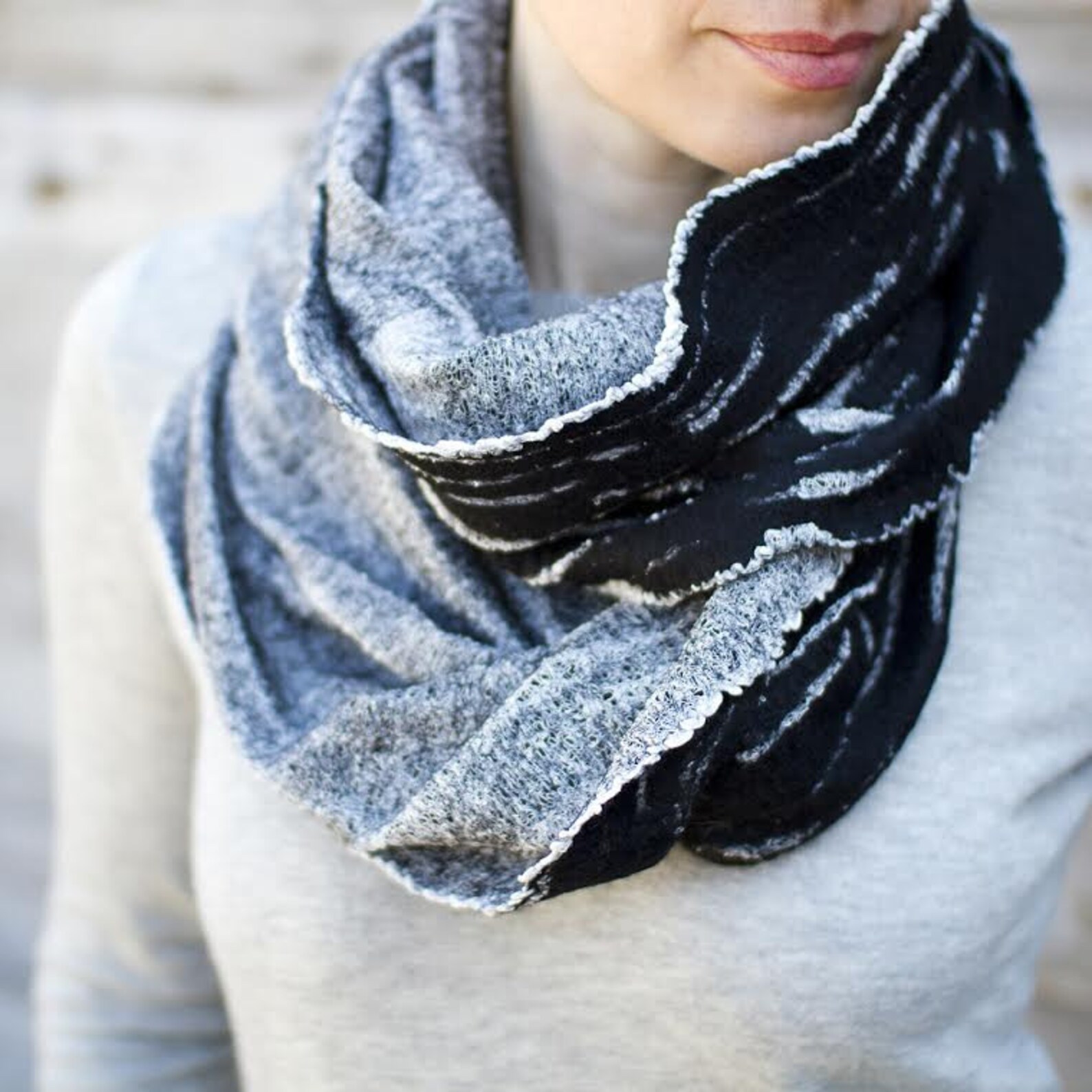 Black Merino Scarf White Felted Cowl Infinity Scarf Unisex Etsy