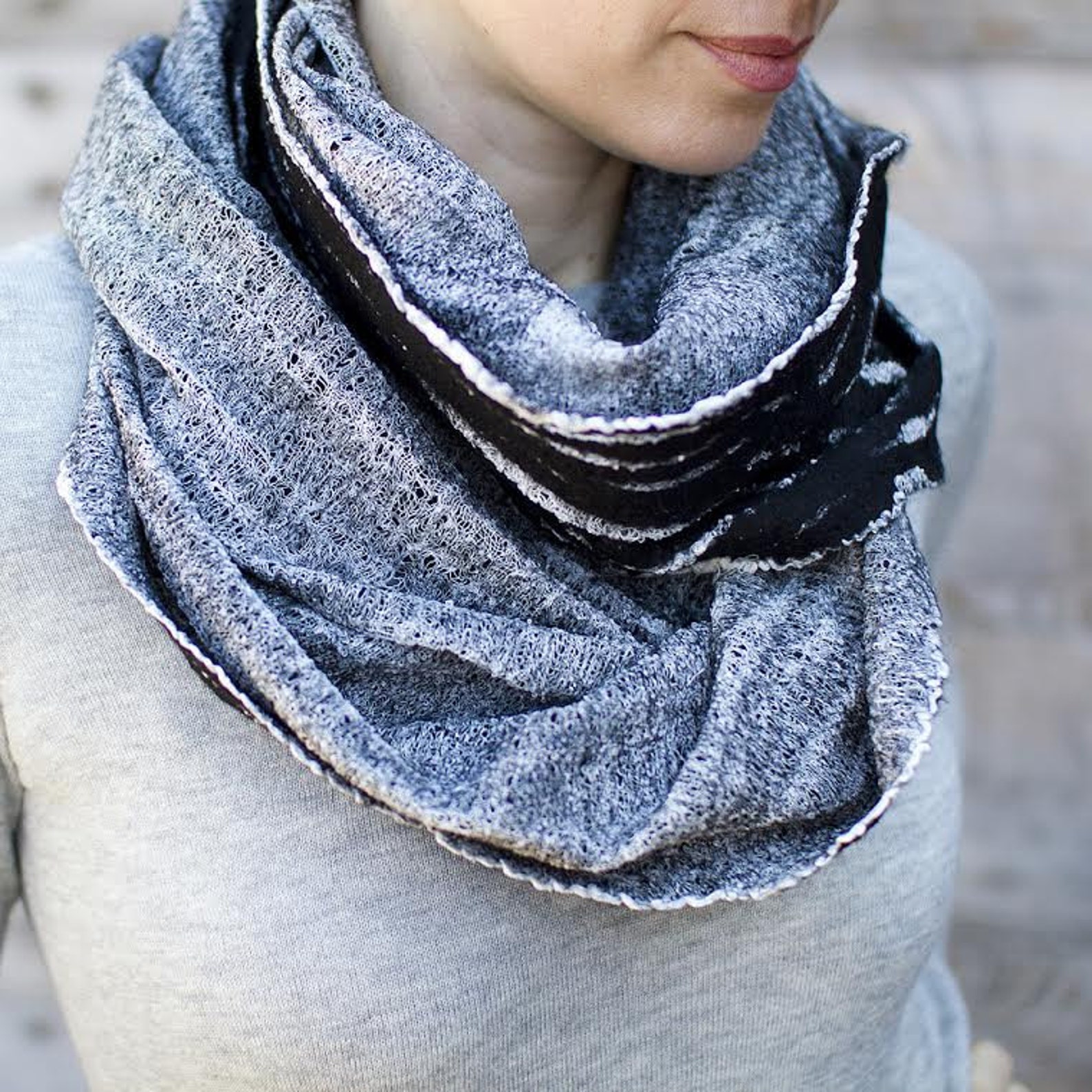 Black Merino Scarf White Felted Cowl Infinity Scarf Unisex Etsy