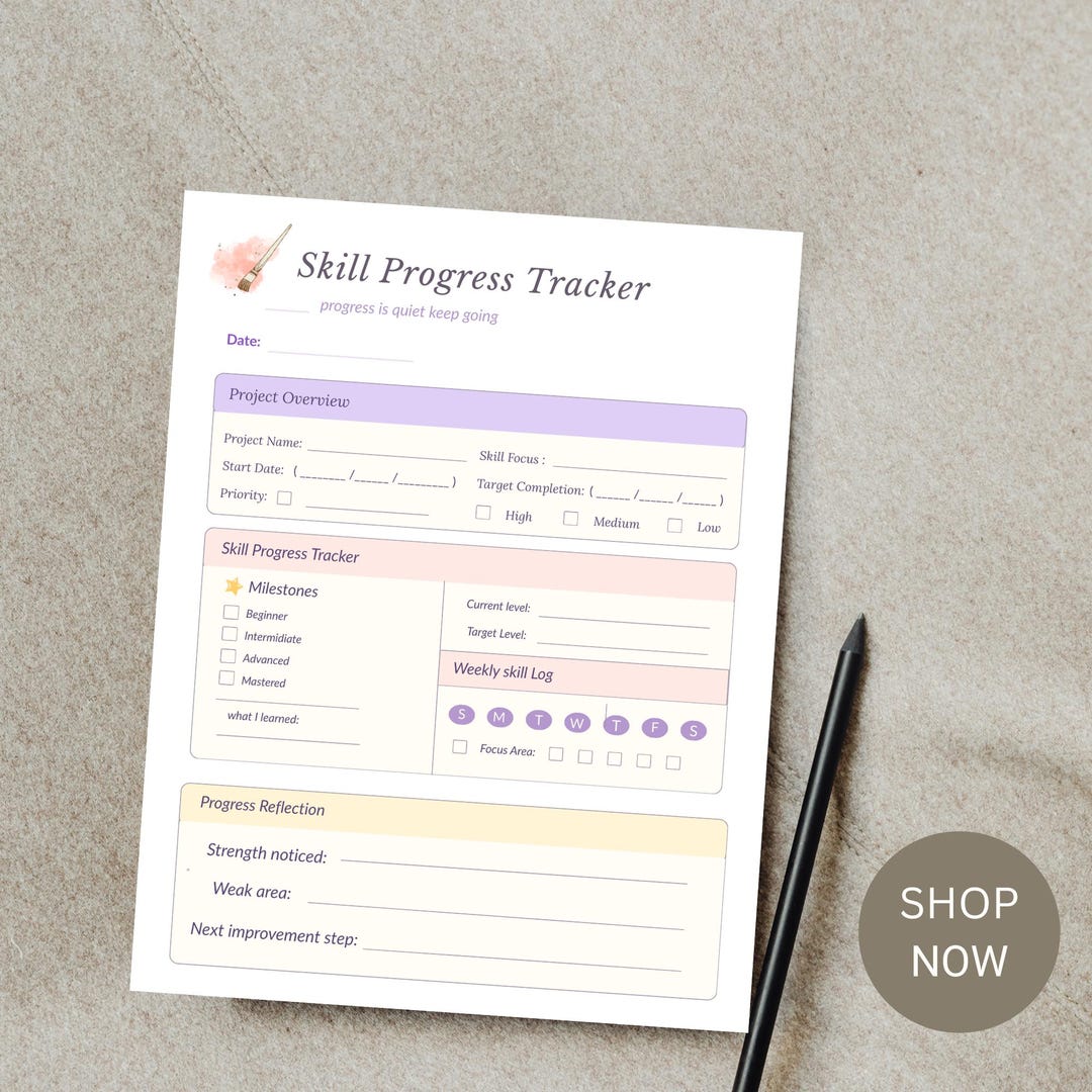 Skill Progress & Project Planner | Printable Goal Tracker | Habit ...