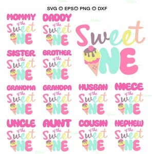 Sweet One Family Shirts, Sweet One Svg, Sweet One Ice Cream Birthday Family, Ice Cream Birthday Svg, 1st Birthday Girl, First Birthday Girl