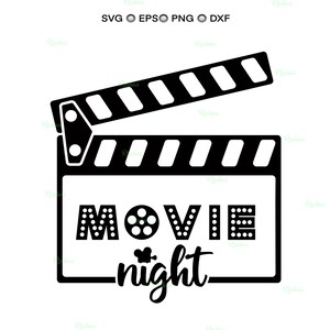 Filmnacht svg, Familienfilmnacht, Clapperboard svg, Filmrolle, Kino-Schild, Heimkino-Svg, Kinokarte-Svg, Kino-Svg
