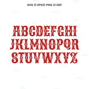 Alfabeto de Carnaval SVG, Letras de Fuente de Circo, Archivos de Corte de Fuente de Cola de Pez, Tipografía Occidental para Cricut