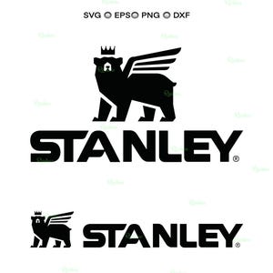 Peut inclure: Logo noir et blanc avec le mot "STANLEY" en gras, police sans-serif. Au-dessus, un ours noir ailé et couronné. Le logo est répété en plus petit en dessous.