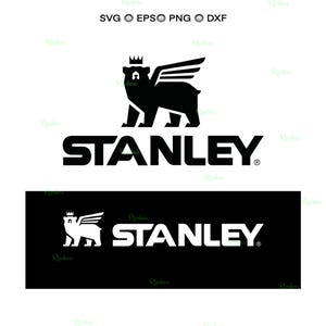 May include: The Stanley logo in black and white. It features a bear with wings and a crown above the word "STANLEY". The logo is shown on a white background and a black rectangle.