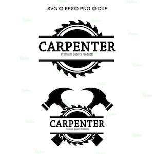 May include: Black and white carpenter logo designs. The top logo features a circular saw blade with the word "CARPENTER" and "Premium Quality Products" below. The bottom logo includes a saw blade, two hammers, and the same text.