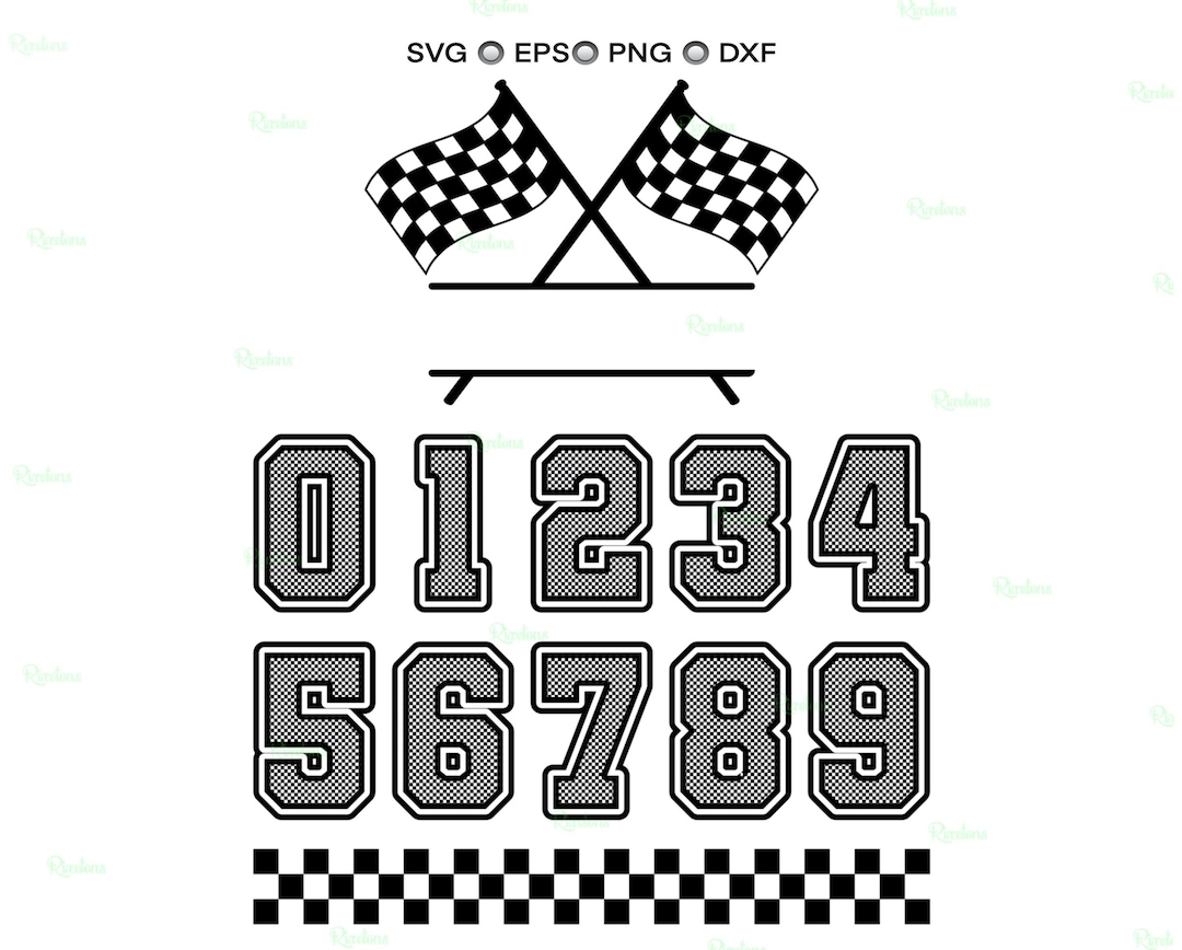 Racing Numbers Svg, Race Car Numbers, Sports Number, Checkered Flag ...