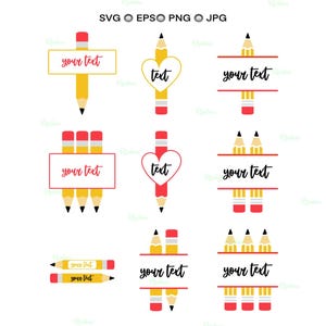 Pacote de lápis SVG, Moldura com nome de lápis SVG, Lápis de professor SVG, Monograma de lápis, Clipart de lápis, Etiquetas de nome de lápis, Lápis de professor dividido SVG