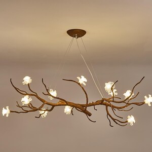 Boho Flower Branch Chandelier, Nature-Inspired LED Hanging Light