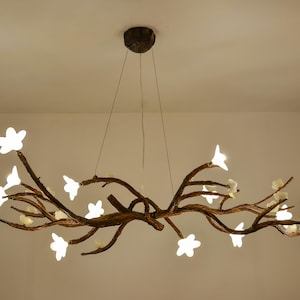 Made to Order Boho Branch Chandelier with Flower Ceiling Lights-Nature-Inspired Hanging Light for Dining Room Living Room or Bedroom