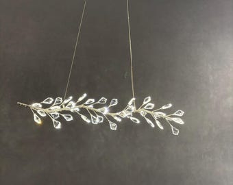 K9 Crystal Branch Chandelier, Maple Leaf Pendant Light, Nature Inspired Gold Fixture