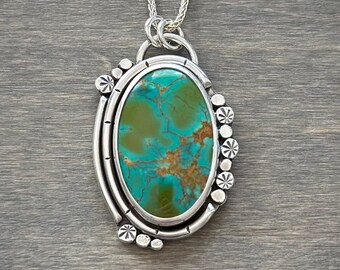 Kingman Gold Turquoise in Olive + Starry Pendant v2 Sterling Silver