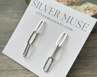 Paperclip Chain Post Earrings in Sterling Silver Studs