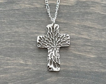 Speckled Cross Necklace in Fine Silver