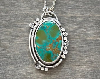 Kingman Gold Turquoise in Olive + Starry Pendant v2 Sterling Silver