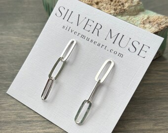 Paperclip Chain Post Earrings in Sterling Silver Studs