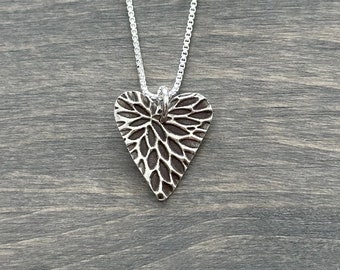 Speckled Heart Necklace in Fine Silver