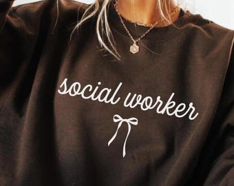 Coquette Social Worker Sweatshirt, Cute Bow Crewneck, MSW Graduation Gift, School Counselor, LSW Therapist Sweater