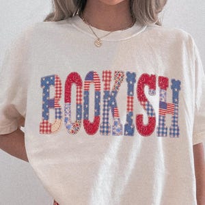 Bookish Shirt Faux Patchwork 4th Of July Tshirt, Patriotic Book Lover Comfort Colors® Tee, Reader Gift, Teacher Book Club Librarian Top
