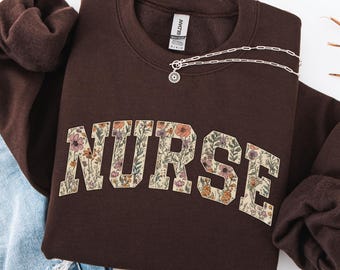 Nurse Sweatshirt, Floral Nurse Crewneck, Toile Nurse Shirt, RN Graduation Gift, Nursing School Sweater, Aesthetic Registered Nurse Apparel
