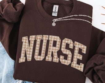 Nurse Sweatshirt, Gingham Nurse Shirt, Trendy RN Crewneck, Nursing School Graduation Gift, Aesthetic Nurse Week Sweater, Registered Nurse