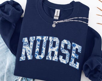 Nurse Sweatshirt, Floral Nurse Shirt, Toile de Jouy RN Crewneck, Nursing Student Graduation Gift, Nurse Appreciation Week Sweater, Aesthetic