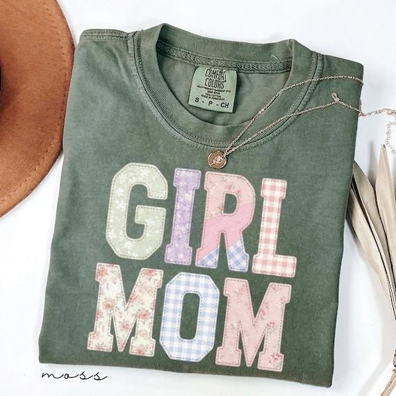 Girl Mom Shirt Faux Patchwork, Aesthetic Girl Mama Comfort Colors® Tee, Wildflower Mother's Day Gift, Girl Mom Era Shirt, Mom of Girls Top