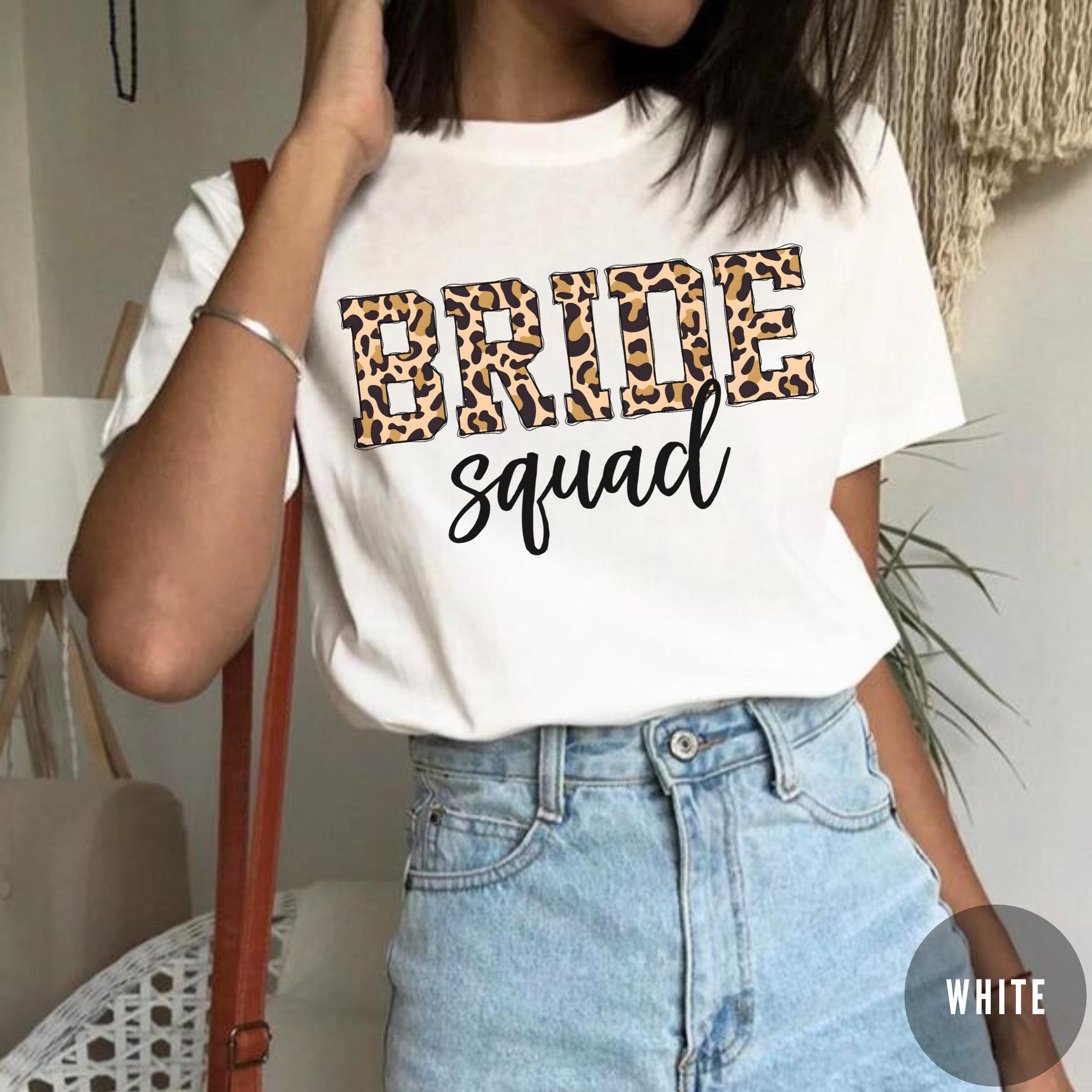 Bride Squad Leopard Print Shirt, Bridesmaid Matching Tee, Bachelorette Party Shirts, Safari Bride Crew Gift, Girls Trip Bride Squad T-Shirt