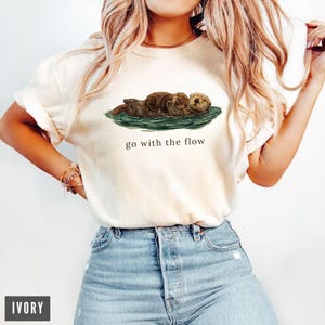 Go With The Flow Shirt, Cute Otter Comfort Colors® Tee, Sea Otter Lover Gift, Vintage Nature Graphic T-shirt, Ocean Life Apparel, Retro image 5