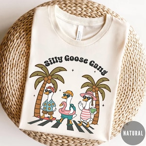 Shirt Silly Goose Gang, grappig zomergans T-shirt, schattige cartoon gans T-shirt, shirt dierlijke meme, strandvakantie T-shirt Goose Crossing grafisch T-shirt