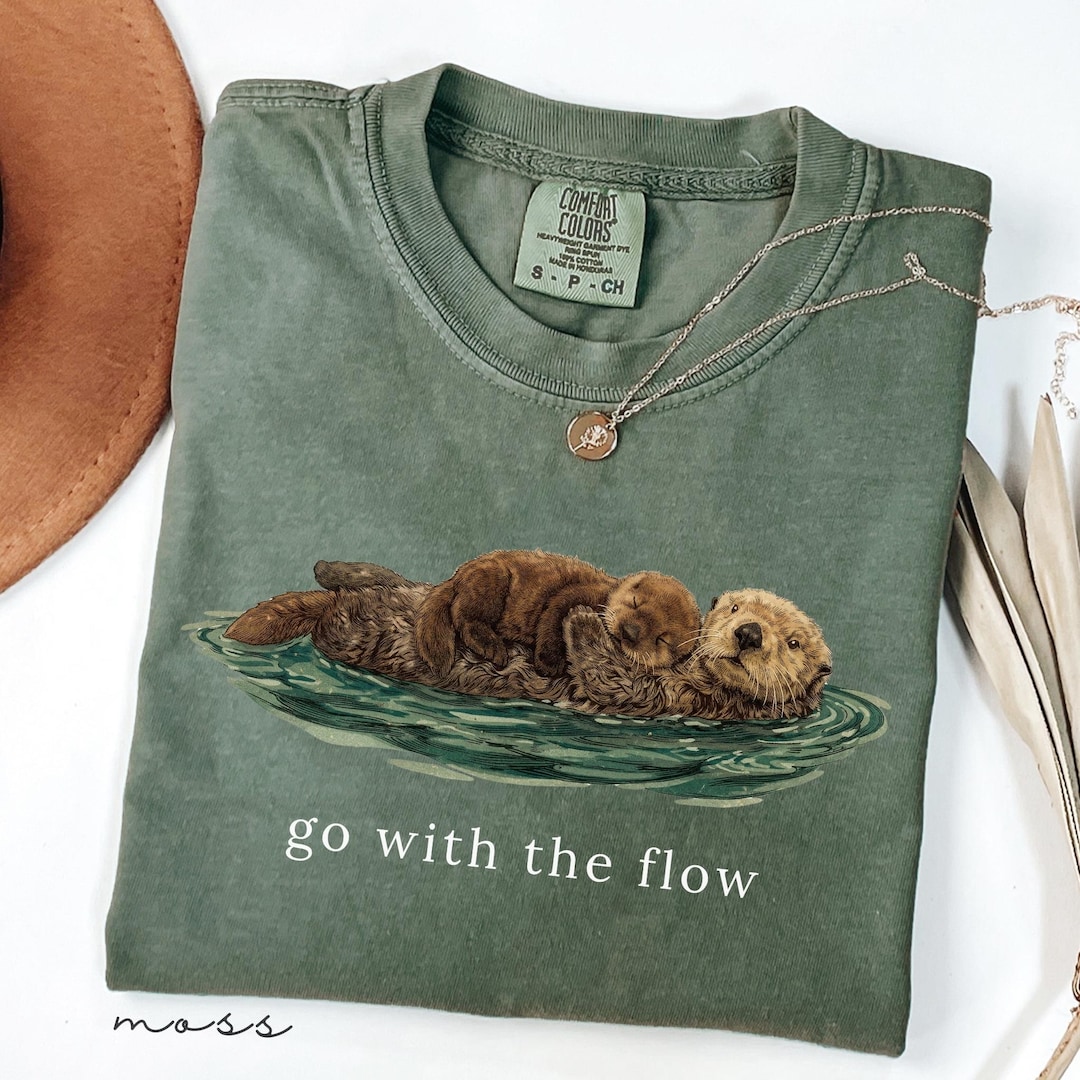 Go With The Flow Shirt, Cute Otter Comfort Colors® Tee, Sea Otter Lover Gift, Vintage Natu