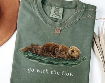 Go With The Flow Shirt, Cute Otter Comfort Colors® Tee, Sea Otter Lover Gift, Vintage Nature Graphic T-shirt, Ocean Life Apparel, Retro