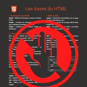 May include: A dark gray graphic with French text about HTML basics, including tags like <html>, <head>, and <body>. The image also features a red overlay with the text "PURCHASE TO ACCESS THE CONTENT."