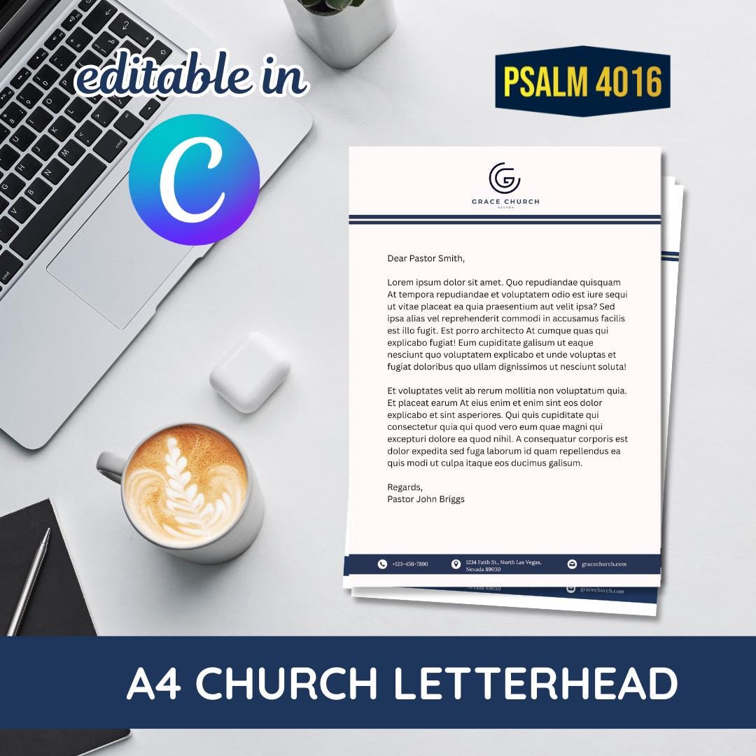 Religious Header Church Letterhead Template | Printable & Editable | Professional ...