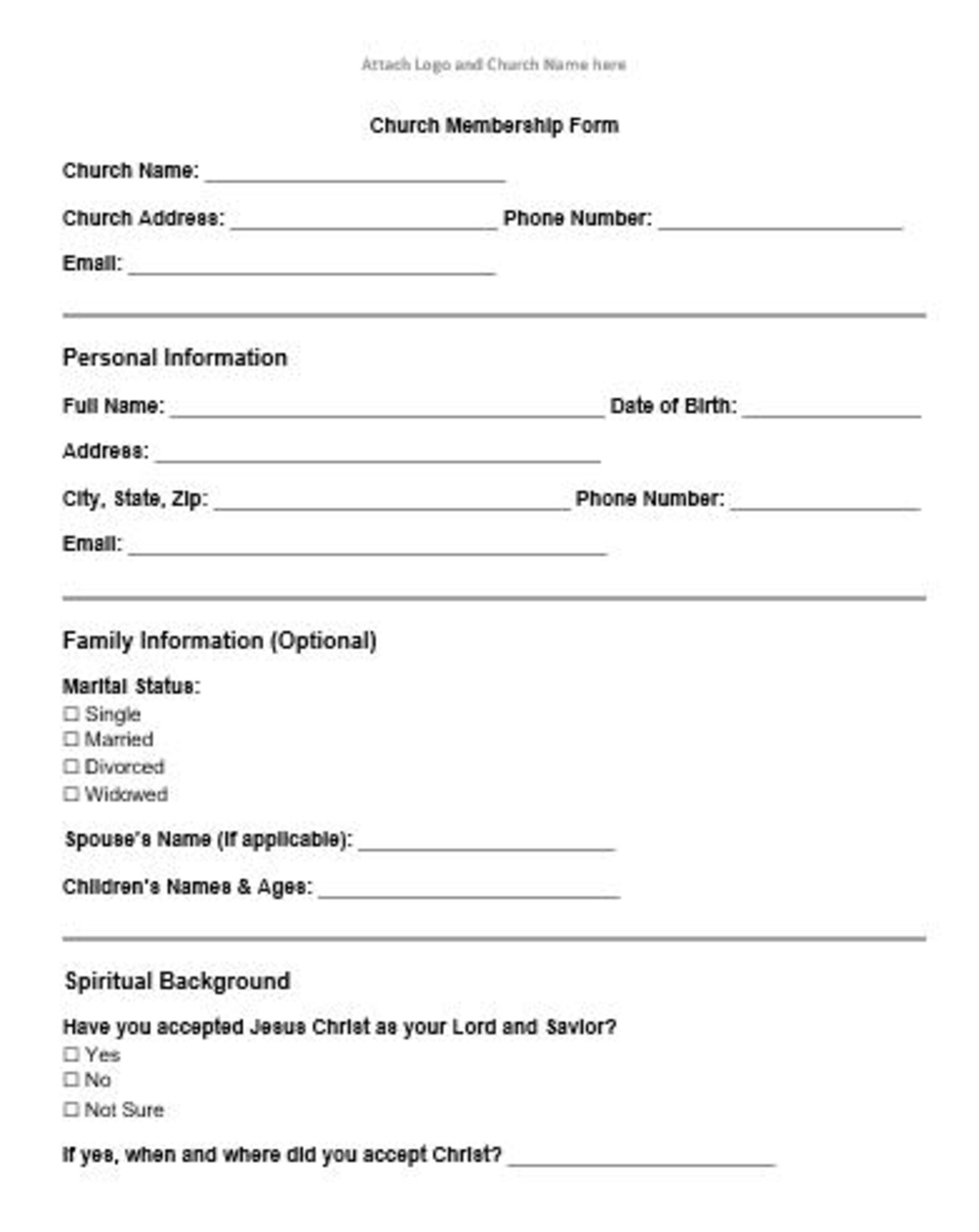 Church Membership Form Editable in MS Word - Etsy