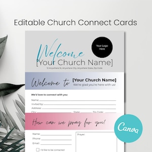 Modelo de cartão de boas-vindas da igreja Canva, cartão de informações da igreja editável, cartão de boas-vindas, formulário de solicitação de oração, download digital, pacote para impressão, cartão de conexão