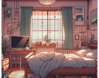 Lofi Anime Bedroom Inspired Evening Lighting Aesthetic Brushed Aluminum ...