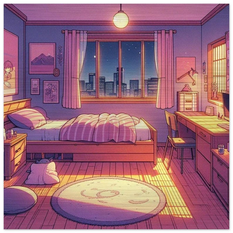Lofi Anime Bedroom Inspired Evening Lighting Aesthetic Brushed Aluminum ...