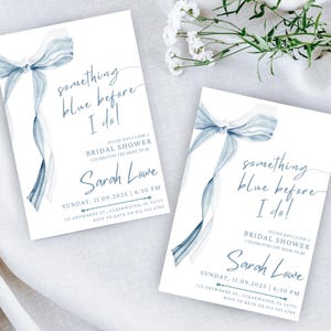 Something Blue Before I Do, Blue Bow Bridal Shower Invitation Template, Dusty Blue Bridal Shower Invite, Editable Blue Invite Template