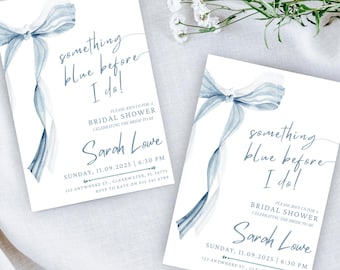 Blue Bow Bridal Shower Invitation Template (Digital Download)