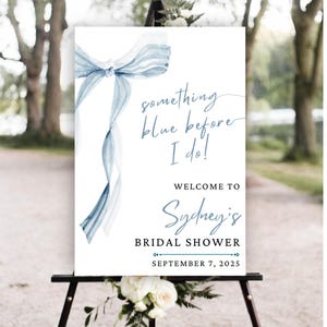 Something Blue Before I Do Bridal Shower Welcome Sign, Dusty Blue Bow Bridal Shower Decore Welcome Signs, Before I Do Bridal Shower Favors