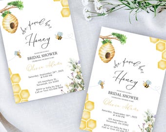 Bee Bridal Shower Invitation, She Found Her Honey, Wildflower Printable (Editable Template)